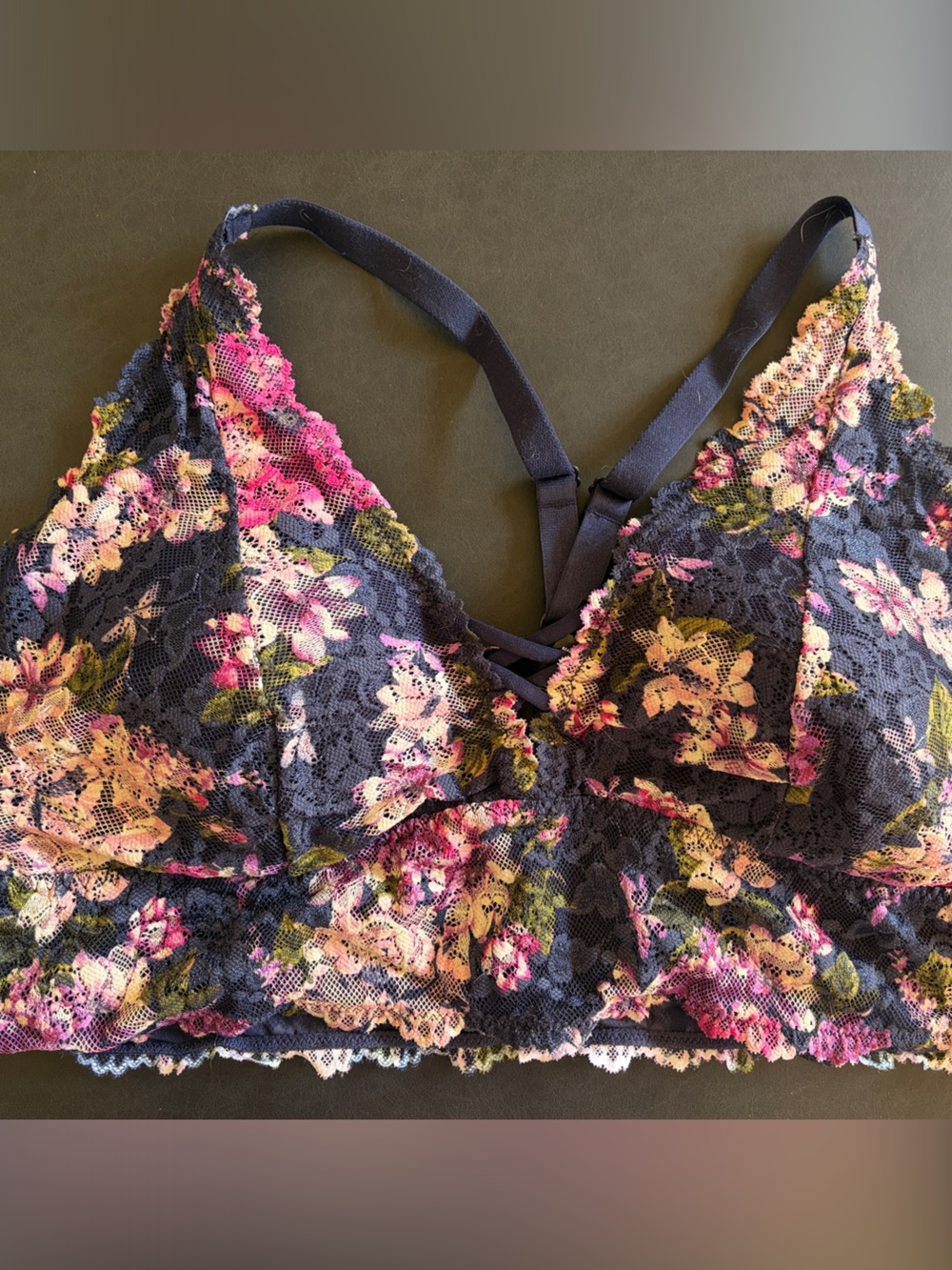 Torrid Lace Floral Bralette - Navy with Pink & Cream Floral
